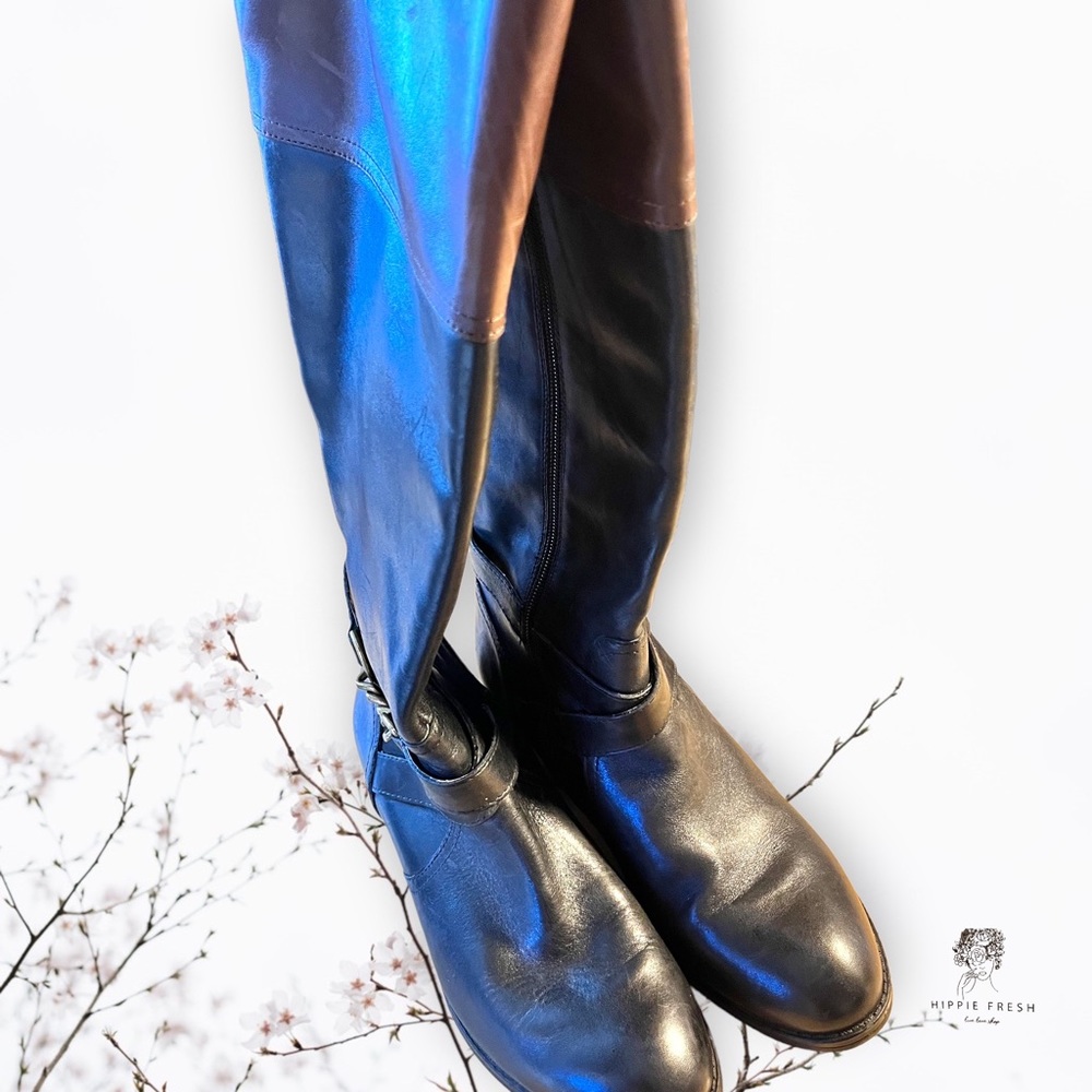 Lauren Ralph Lauren Black w Brown Cuff Menna Riding Boot Size 7B - Picture 3 of 6
